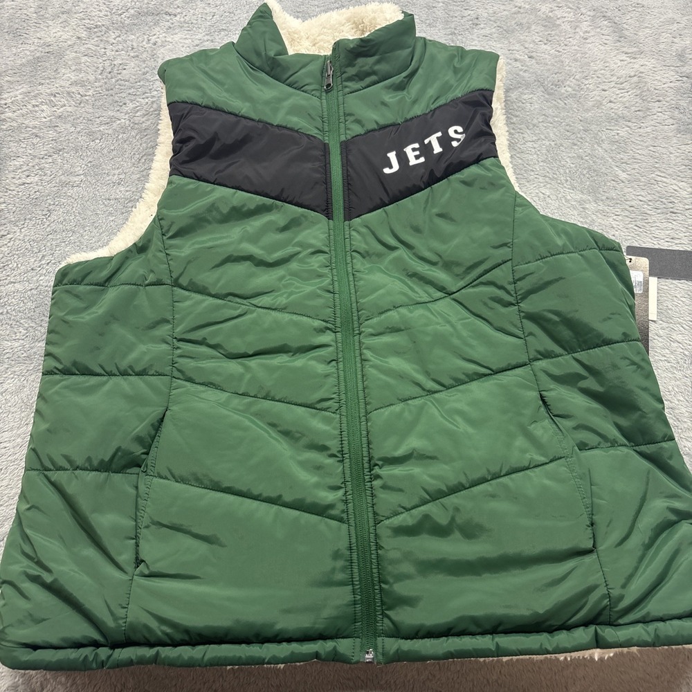 New York Jets NFL Full Zip Puffer Vest Reversible GIII 4Her Women's Size XL